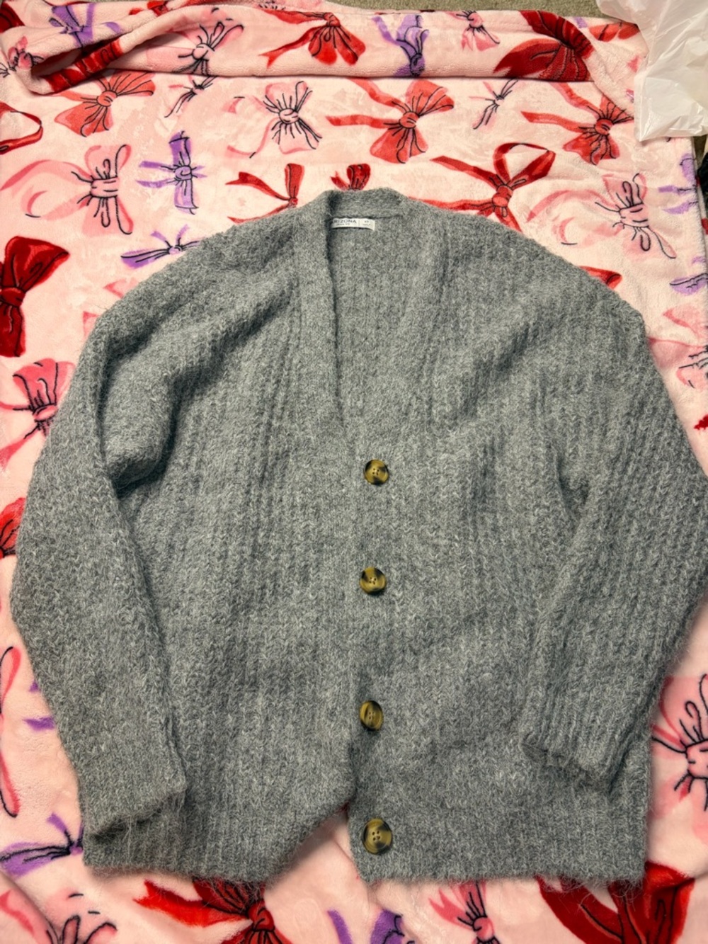 Arizona Jean Company Gray Open-Knit Button Cardigan